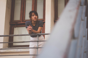 Portrait of thai china adult beautiful girl relax time, in Vintage Style