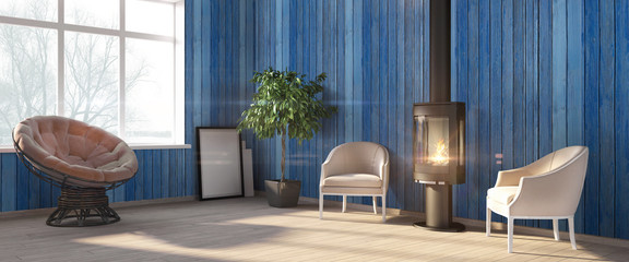 Modern bright interior . 3D render