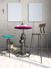 Modern bright interior . 3D render