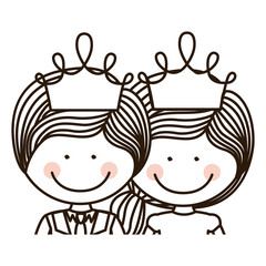 silhouette half body girl and boy with crown vector illustration