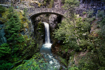 Waterfall in Forest, Stone Bridge