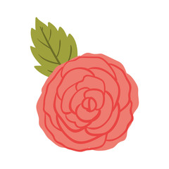 silhuette red rose with leaf vector illustration