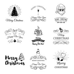 Hand Drawn Christmas And New Year Decoration Set Of Calligraphic And Typographic