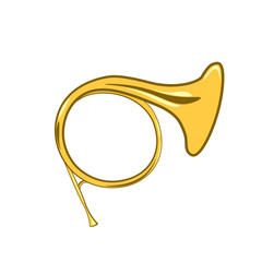 Golden french horn in hard light isolated on white background