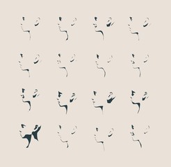 Set of silhouettes of a human's head. Various emotions