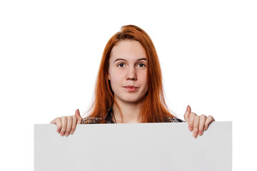 Woman holding white billboard