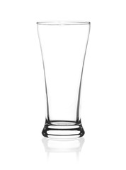 empty clear glass for water, beer, juice or milk on white backgr