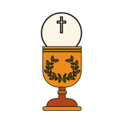 gold holy grail with cross. religion catholic and christianity icon. vector illustration
