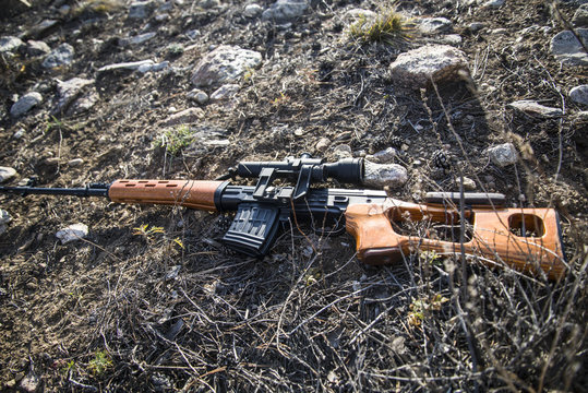 SVD sniper rifle lying on the ground.