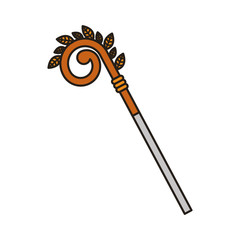 cane wooden shepherb with leaves decoration. isolated design. vector illustration design