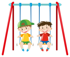 Two boys on the swings