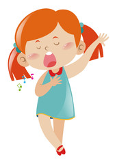 Little girl in blue dress singing song