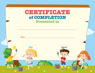 Certificate template with happy children