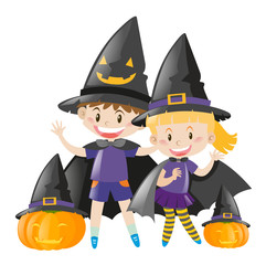 Kids in halloween costume as witch