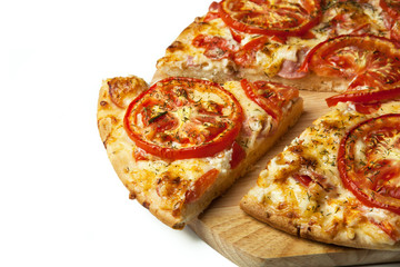 136415 ready pizza with tomatoes close up
