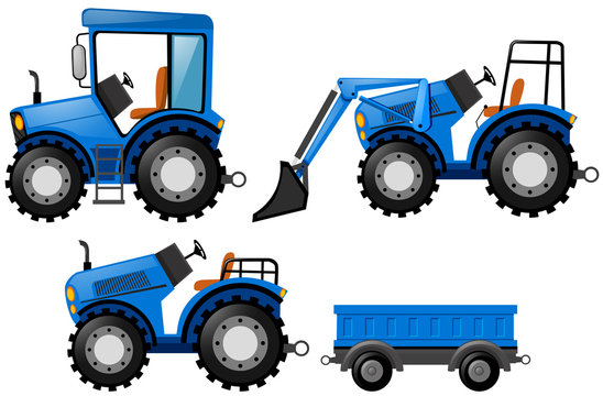 Blue tracktor and bulldozer