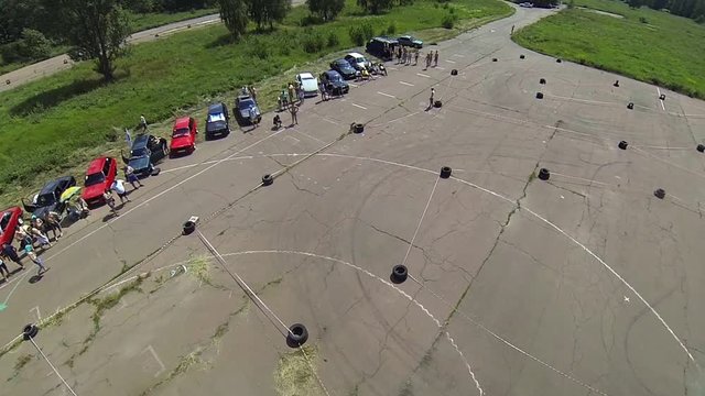 Aerial view of BMW e30 motor show