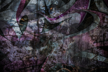 Faded color painting on cracked wall