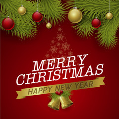 Vector Christmas Background with ornaments and Christmas tree with glossy balls