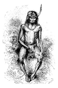Native Man Making a Rope in Oiapoque, Brazil, vintage engraving