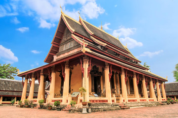 Holy temple landmark in Laos with clear blue sky landscape
