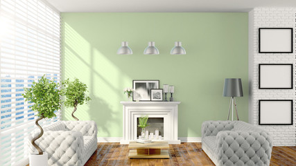 Modern bright interior . 3D rendering