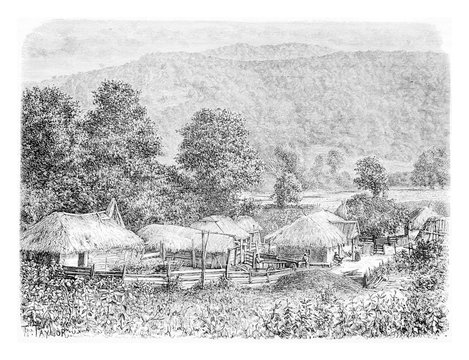 Village of Mingrelia, vintage engraving
