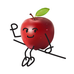 Cute apple, sit action and say hi, Healthy lifestyle and sport image