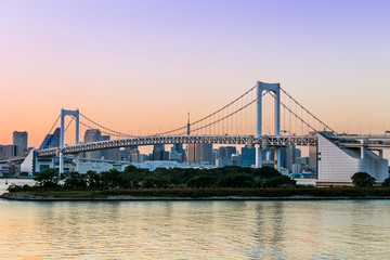 Fototapeta na wymiar View of Tokyo bridge from odaiba at twilight time in Tokyo,Japan