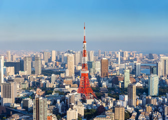 Fototapeta premium View of Tokyo tower from Roppongi Hill at twilight time Tokyo,Japan