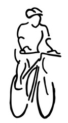 Hand drawn sketch of a man rides on a mountain bike or bicycle.