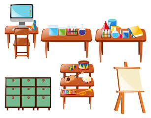 Different school objects on table