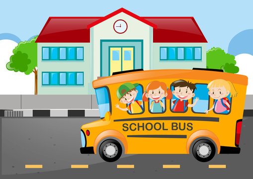 Kids riding on school bus to school