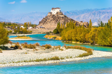 The most beautiful river with a temple , s curve , Ladakh india