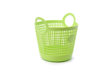 Basket green sphere plastic on white background