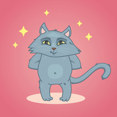 cute cat on a pink background. square sticker vector