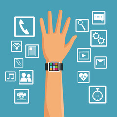 Smart watch and media apps icon set. Wearable technology gadget and application theme. Vector illustration