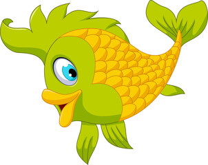 Cute cartoon green fish posing