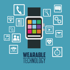 Fototapeta premium Smart watch and media apps icon set. Wearable technology gadget and application theme. Vector illustration