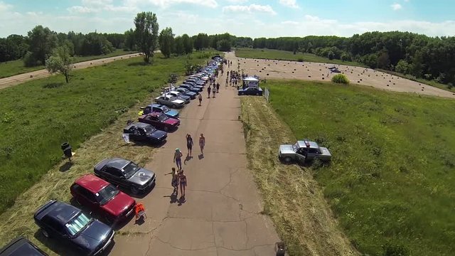 Aerial view of BMW e30 motor show