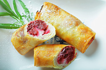 Cherry spring rolls closeup