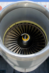 Engine of the airplane on the runway