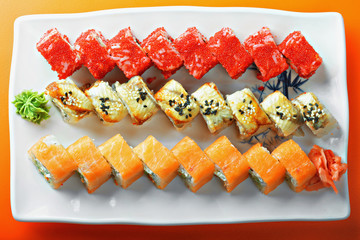 Different sushi rolls above view