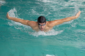 Fototapeta na wymiar swimmer butterfly swimming pool