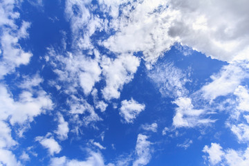 Blue sky background with white clouds. The vast blue sky and clouds sky on sunny day. White fluffy clouds in the blue sky.