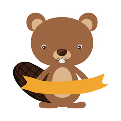 Little animal concept about cute beaver with yellow ribbon design, vector illustration 