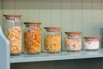 Macaroni in glass containers