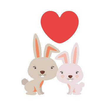 Little couple of animals concept about cute rabbits in love design with red hearts. vector illustration 