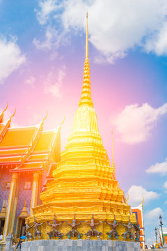 Beautiful Thai temple, Wat Phra Kaew or the Temple of the Emerald Buddha or Wat Phra Sri Rattana Satsadaram, Bangkok Thailand.