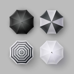 Set of White Black Striped Blank Round Rain Umbrella Sunshade